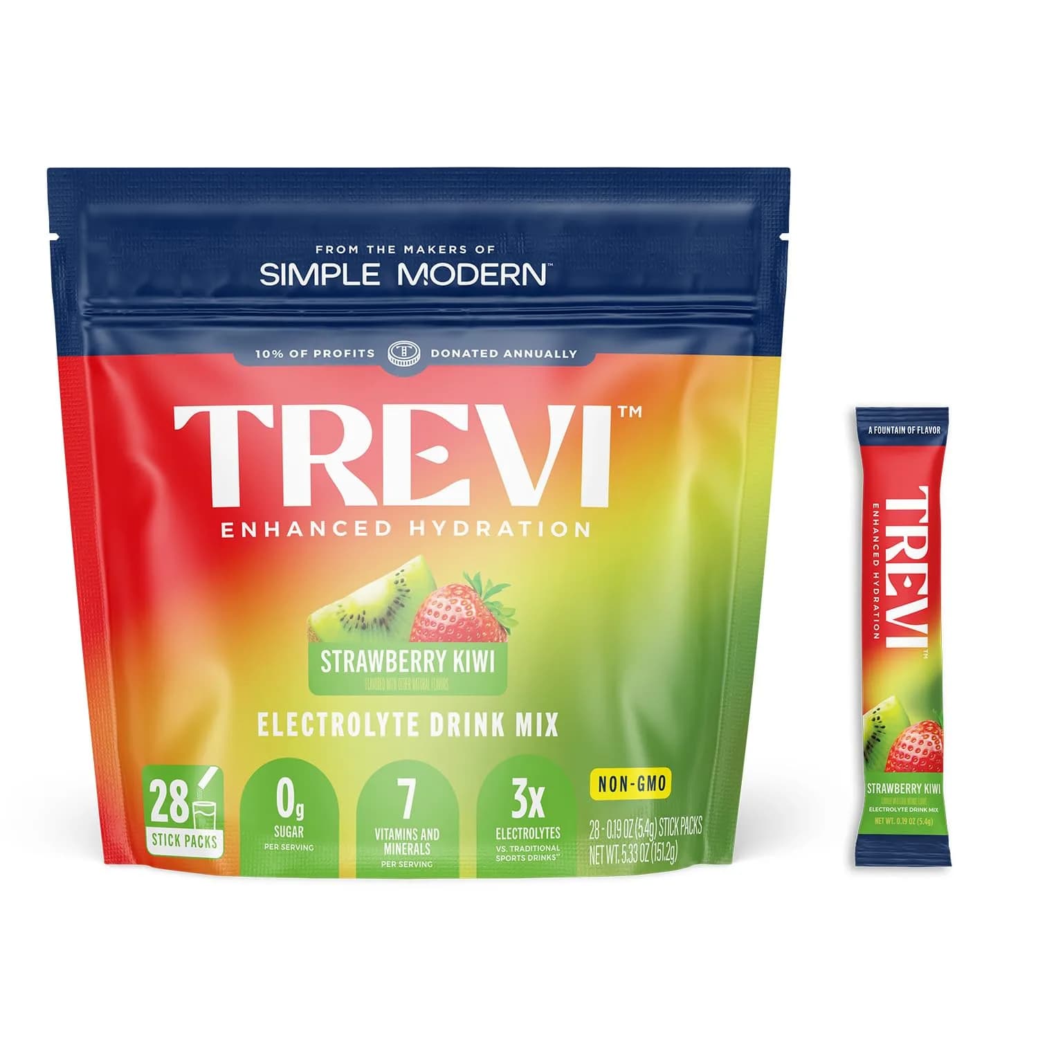 TREVI™ Everyday Sugar Free Electrolytes Drink Mix Powder Packets Strawberry Kiwi 28 Count - main product image