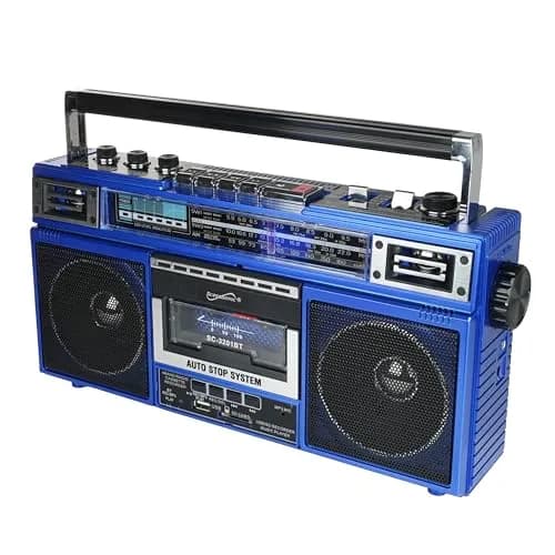 Supersonic SC-3201BT Bluetooth Boombox Cassette Player with AM/FM/SW Radio, USB, SD Card & MP3 Playback (Blue) thumbnail 1