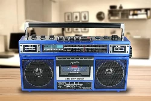 Supersonic SC-3201BT Bluetooth Boombox Cassette Player with AM/FM/SW Radio, USB, SD Card & MP3 Playback (Blue) thumbnail 2