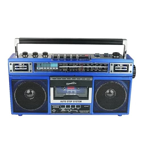 Supersonic SC-3201BT Bluetooth Boombox Cassette Player with AM/FM/SW Radio, USB, SD Card & MP3 Playback (Blue) thumbnail 3