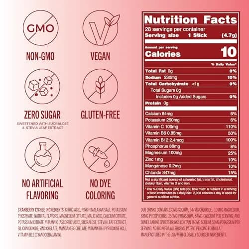 TREVI Electrolytes Powder Packets Sugar Free Hydration Cranberry Lychee 28 Servings | Hydrating with Vitamins & Minerals thumbnail 4