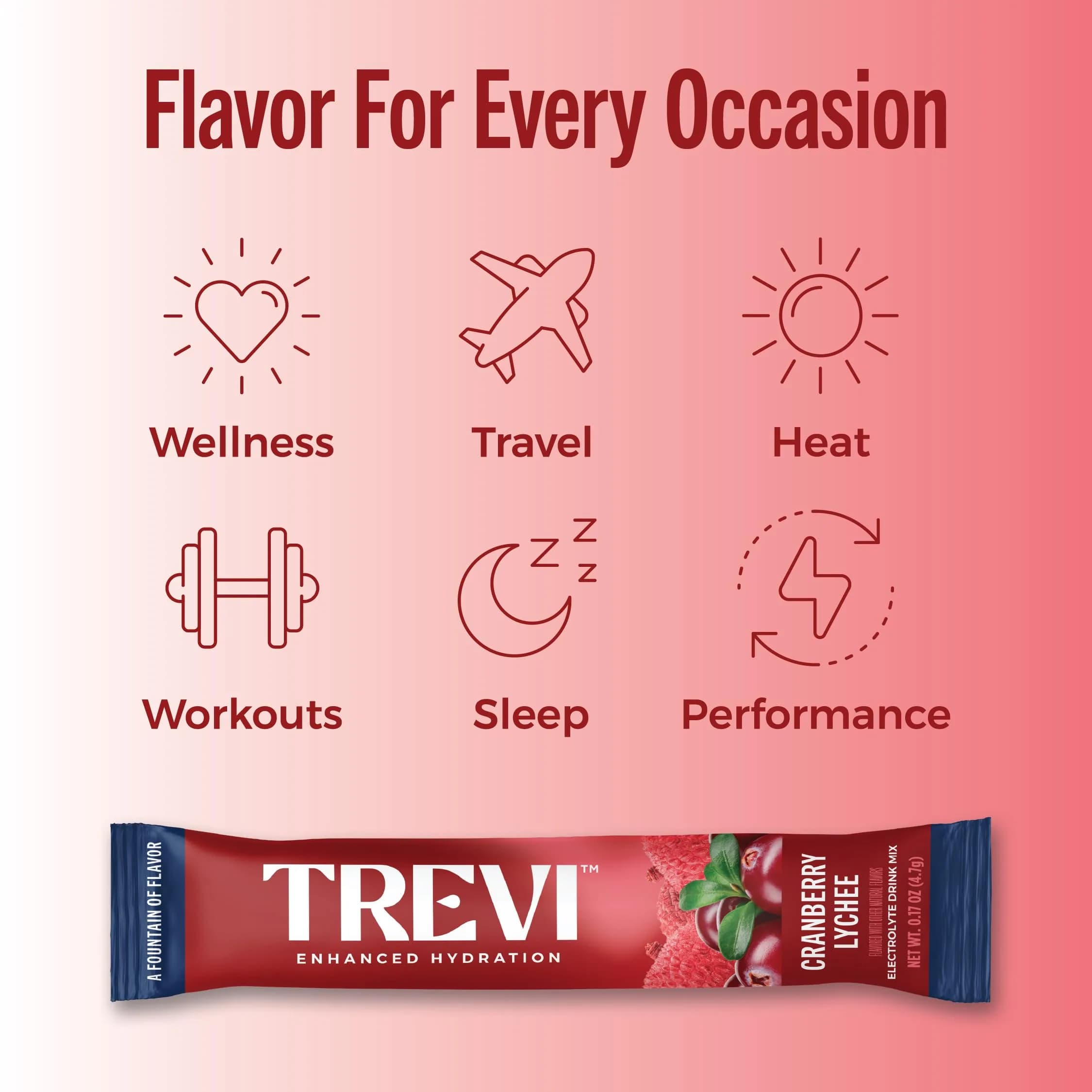 TREVI Everyday Sugar Free Electrolytes Powder Packets Cranberry Lychee (28 Count) | Essential Hydration Mix - view 6