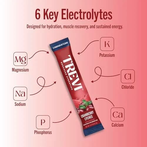 TREVI Electrolytes Powder Packets Sugar Free Hydration Cranberry Lychee 28 Servings | Hydrating with Vitamins & Minerals thumbnail 3