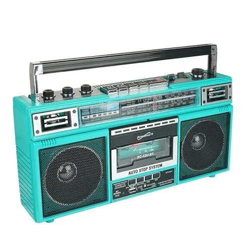 Supersonic SC-3201BT Teal Retro Cassette Boombox | Bluetooth, AM/FM/SW Radio, MP3, USB, SD Card, 3-Band EQ, 1.8 kg (3.85 lb) thumbnail 4