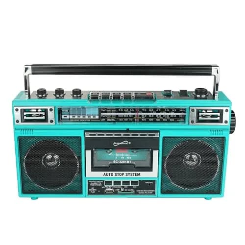 Supersonic SC-3201BT Teal Retro Cassette Boombox | Bluetooth, AM/FM/SW Radio, MP3, USB, SD Card, 3-Band EQ, 1.8 kg (3.85 lb) thumbnail 3