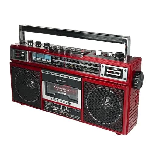 Supersonic SC-3201BT Retro Boombox with Bluetooth, Cassette Player & MP3 Playback - Red thumbnail 1