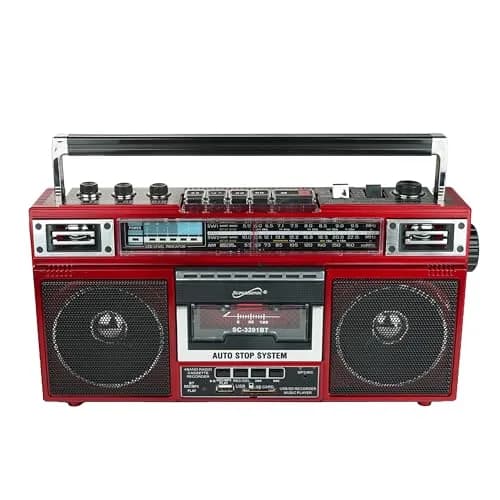 Supersonic SC-3201BT Retro Boombox with Bluetooth, Cassette Player & MP3 Playback - Red thumbnail 3