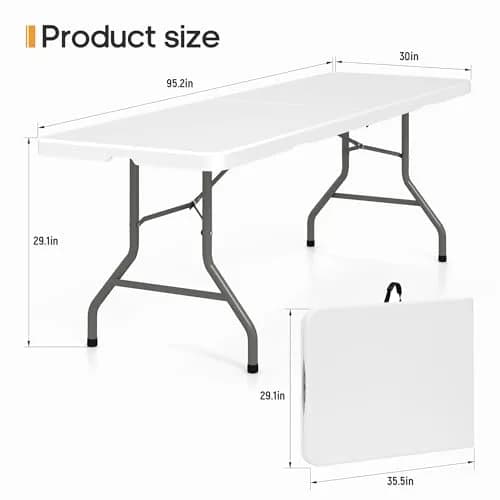 LUCKPRO 8Ft Foldable Table Impact-Resistant Waterproof Resin Surface, Steel Frame, Safety Locks, Indoor & Outdoor Use, White, 8FT | Versatile & Portable thumbnail 4