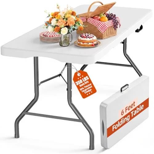 LUCKPRO 6ft Folding Table Heavy Duty 350 LBS Capacity Waterproof HDPE Top & Steel Frame | Portable Indoor Outdoor thumbnail 1