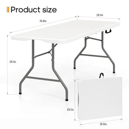 LUCKPRO 6ft Folding Table Heavy Duty 350 LBS Capacity Waterproof HDPE Top & Steel Frame | Portable Indoor Outdoor thumbnail 6