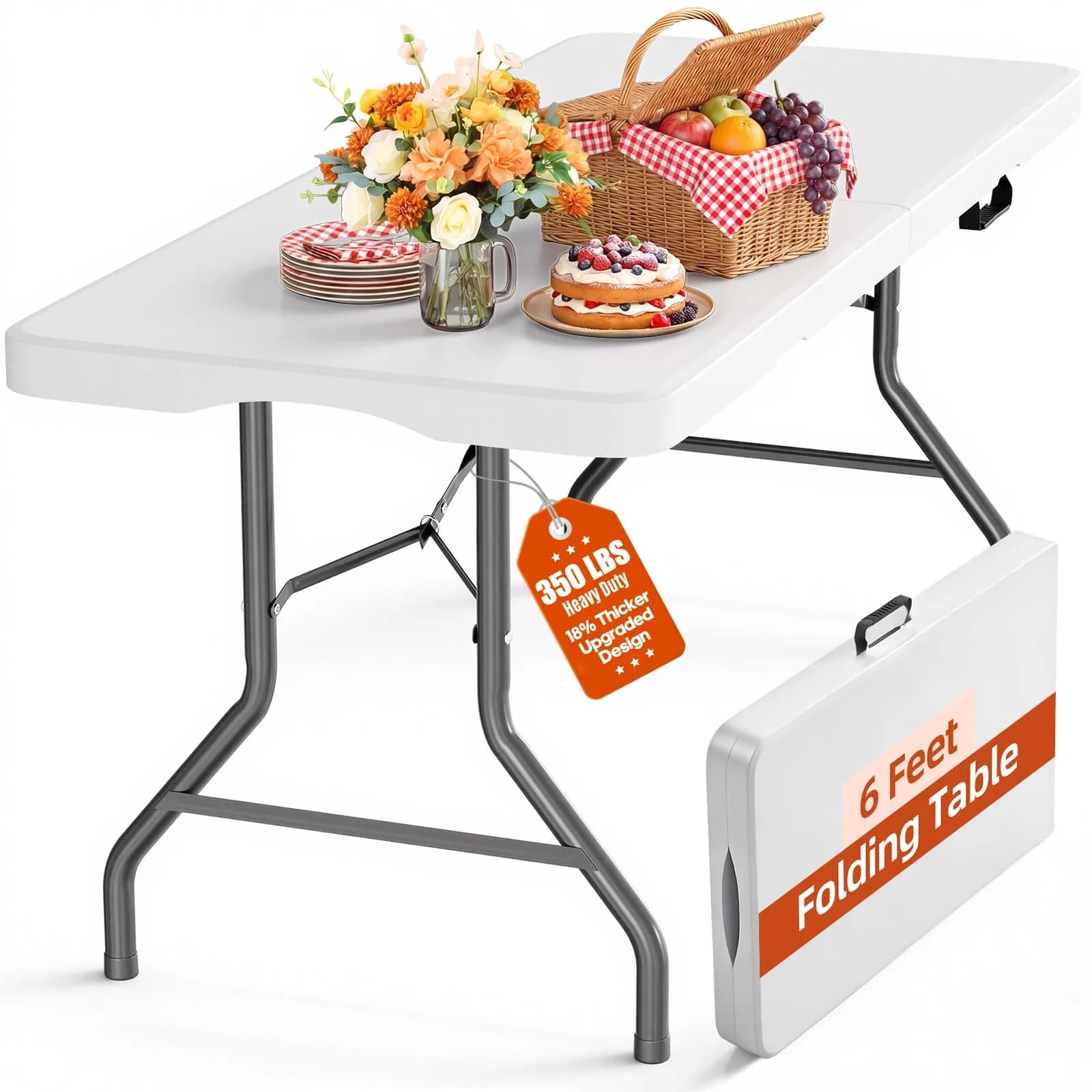 LUCKPRO 6ft Folding Table Heavy Duty 350 LBS Capacity Waterproof HDPE Top & Steel Frame | Portable Indoor Outdoor