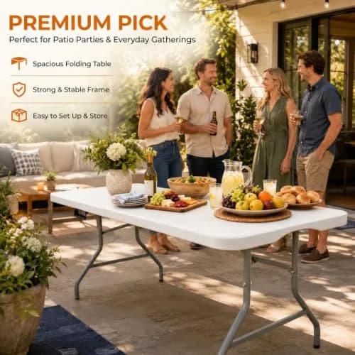 LUCKPRO 6ft Folding Table Heavy Duty 350 LBS Capacity Waterproof HDPE Top & Steel Frame | Portable Indoor Outdoor thumbnail 2