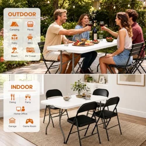 LUCKPRO 6ft Folding Table Heavy Duty 350 LBS Capacity Waterproof HDPE Top & Steel Frame | Portable Indoor Outdoor thumbnail 3
