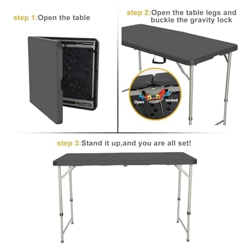 LUCKPRO 4ft Folding Table Heavy Duty | Portable, Black, 48x24in, Indoor & Outdoor Use thumbnail 5