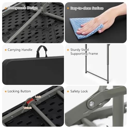 LUCKPRO 4ft Folding Table Heavy Duty | Portable, Black, 48x24in, Indoor & Outdoor Use thumbnail 7