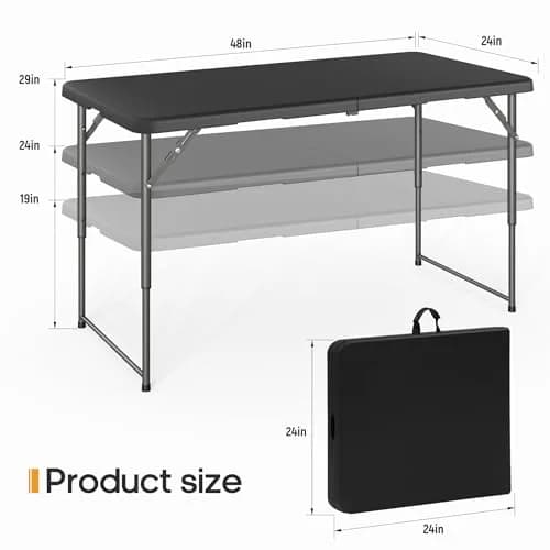 LUCKPRO 4ft Folding Table Heavy Duty | Portable, Black, 48x24in, Indoor & Outdoor Use thumbnail 3