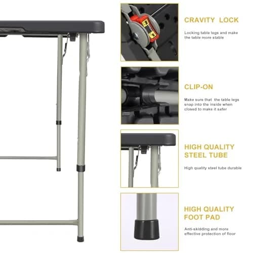 LUCKPRO 4ft Folding Table Heavy Duty | Portable, Black, 48x24in, Indoor & Outdoor Use thumbnail 4