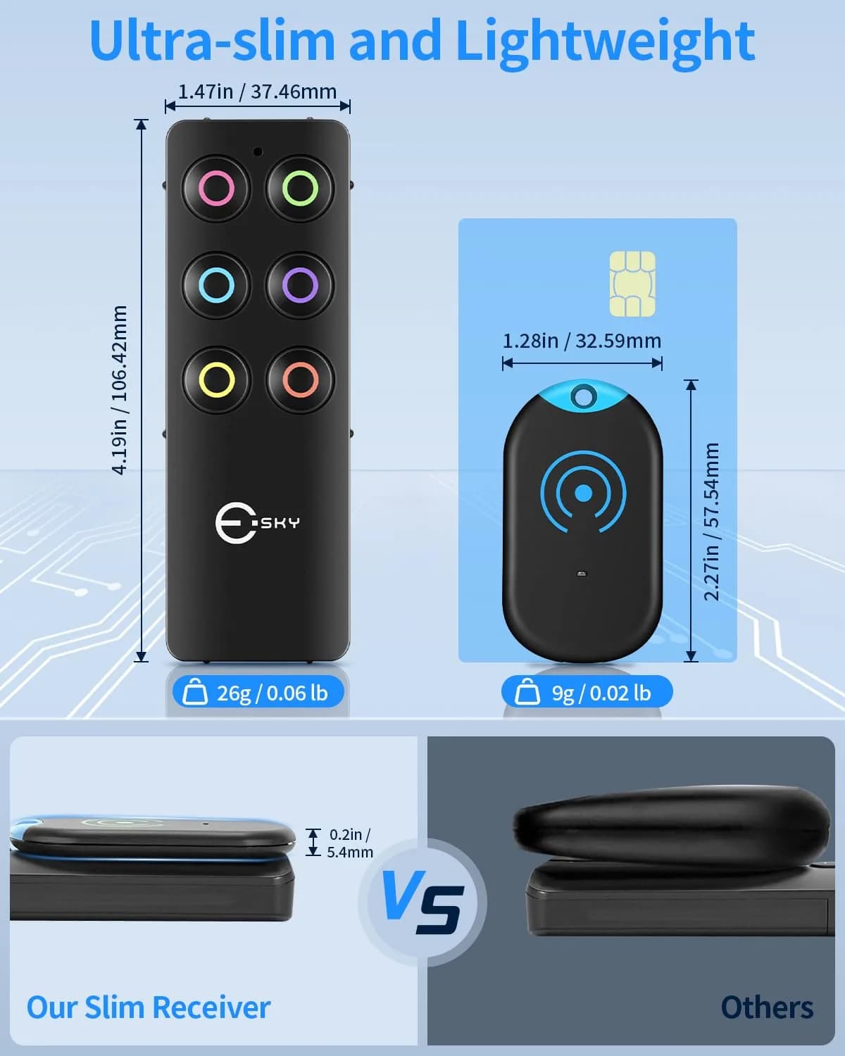 Esky Ultra-Slim Black Key Finder Locator with 6 Receivers & LED Light | 30m Range - view 2