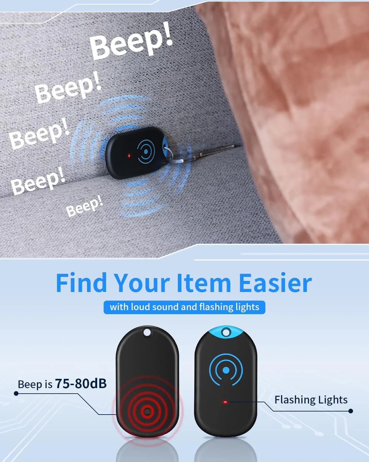 Esky Ultra-Slim Black Key Finder Locator with 6 Receivers & LED Light | 30m Range - view 3