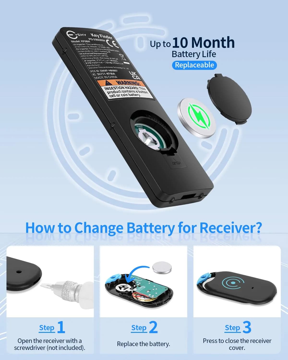 Esky Ultra-Slim Black Key Finder Locator with 6 Receivers & LED Light | 30m Range - view 4