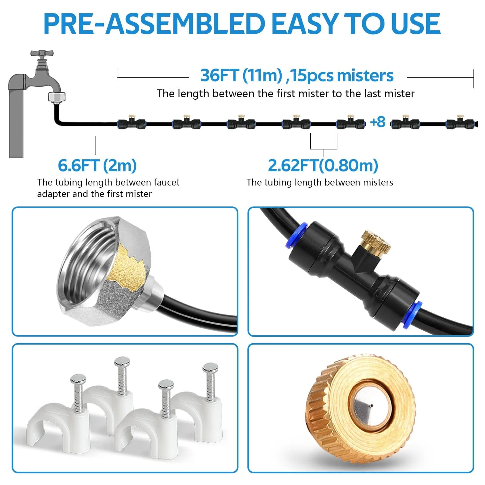 homenote Black Misting Cooling System 42FT (13M) Pre-Assembled Mister Kit with 27 Brass Nozzles - view 2