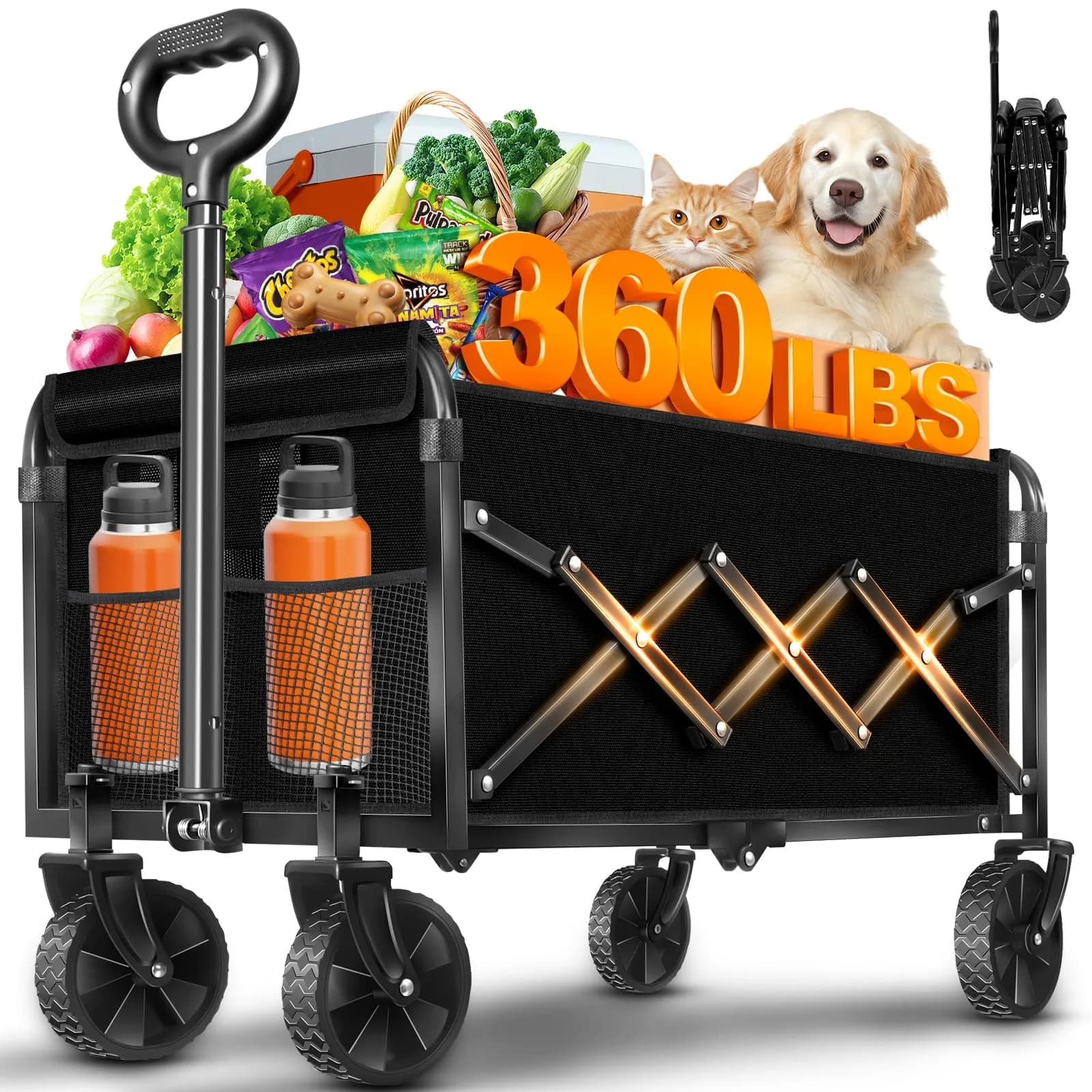 JINIHFW Utility Cart Wagon 360LBS Foldable, Black | Portable Outdoor Folding Wagon with Wheels — Wagons-black02