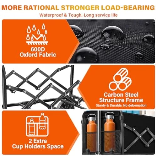 JINIHFW Utility Cart Wagon 360LBS Foldable, Black | Portable Outdoor Folding Wagon with Wheels thumbnail 6
