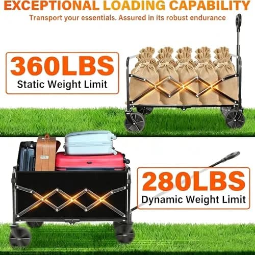 JINIHFW Utility Cart Wagon 360LBS Foldable, Black | Portable Outdoor Folding Wagon with Wheels thumbnail 7
