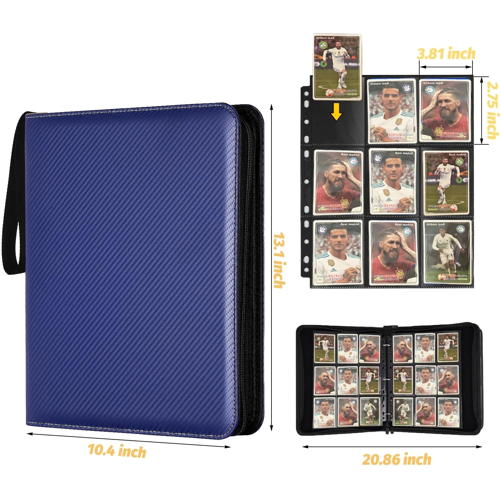 GERMUN 3-Ring 9-Pocket Zipper Card Binder, 720 Card Capacity, Carbon Blue | Educational & Age-Appropriate Display Album - view 4
