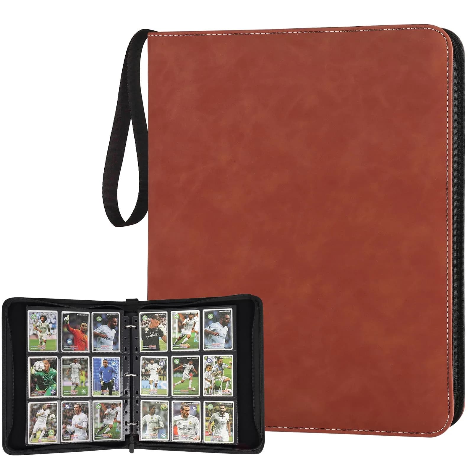 GERMUN 9 Pocket Card Binder with Zipper, 720 Card Capacity, PU Leather Collector Album for Kids & Adults (Marble Texture Lake Brown) - main product image