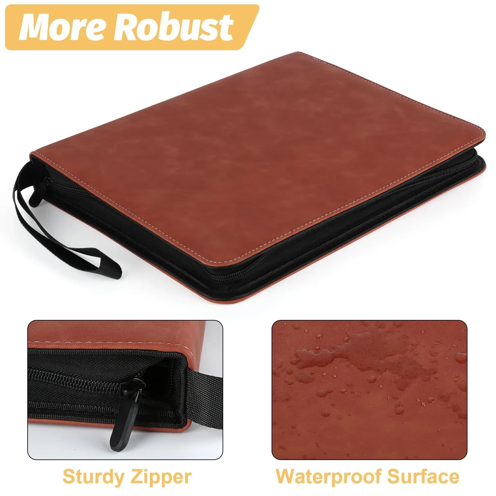 GERMUN 9 Pocket Card Binder with Zipper, 720 Card Capacity, PU Leather Collector Album for Kids & Adults (Marble Texture Lake Brown) - view 2