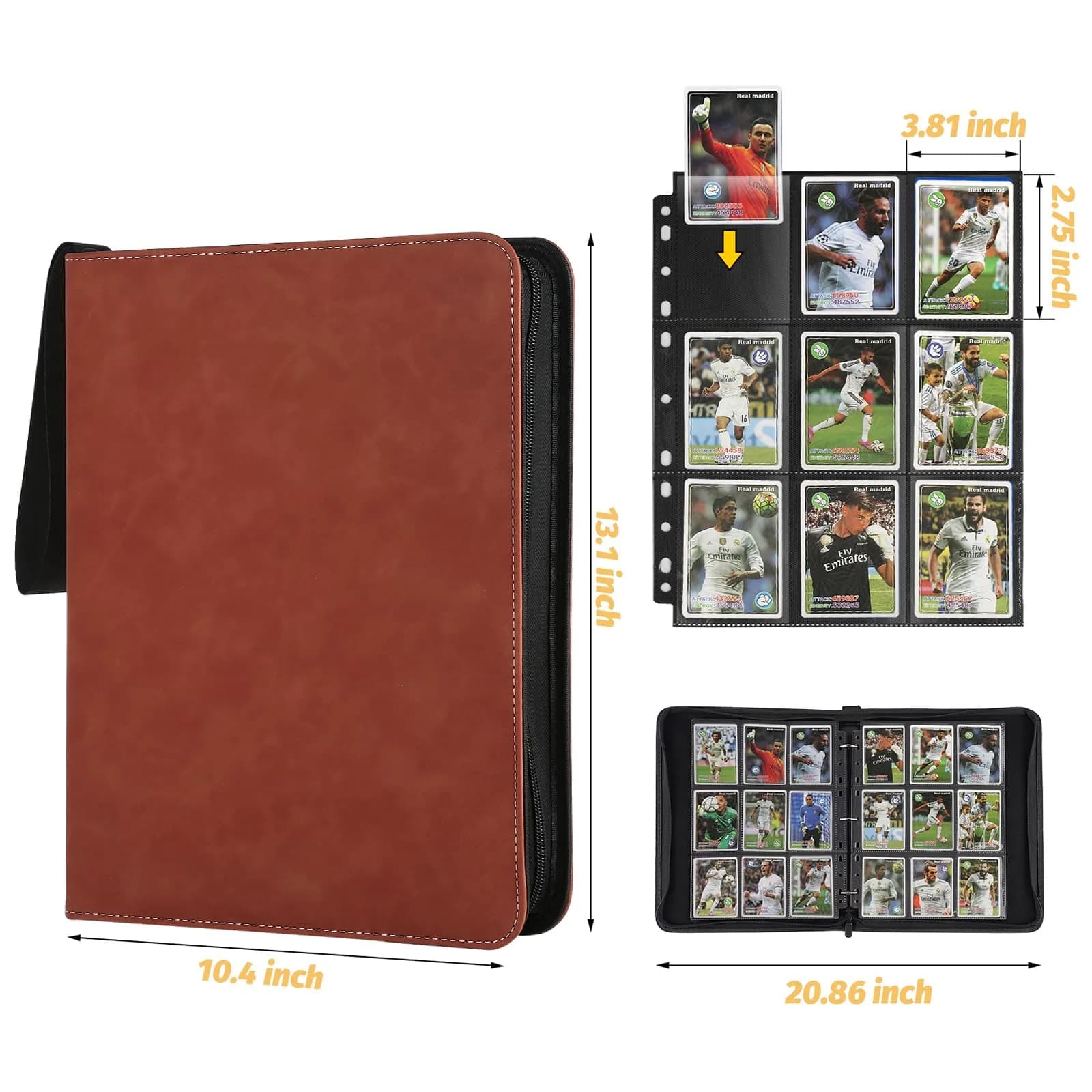 GERMUN 9 Pocket Card Binder with Zipper, 720 Card Capacity, PU Leather Collector Album for Kids & Adults (Marble Texture Lake Brown) - view 4