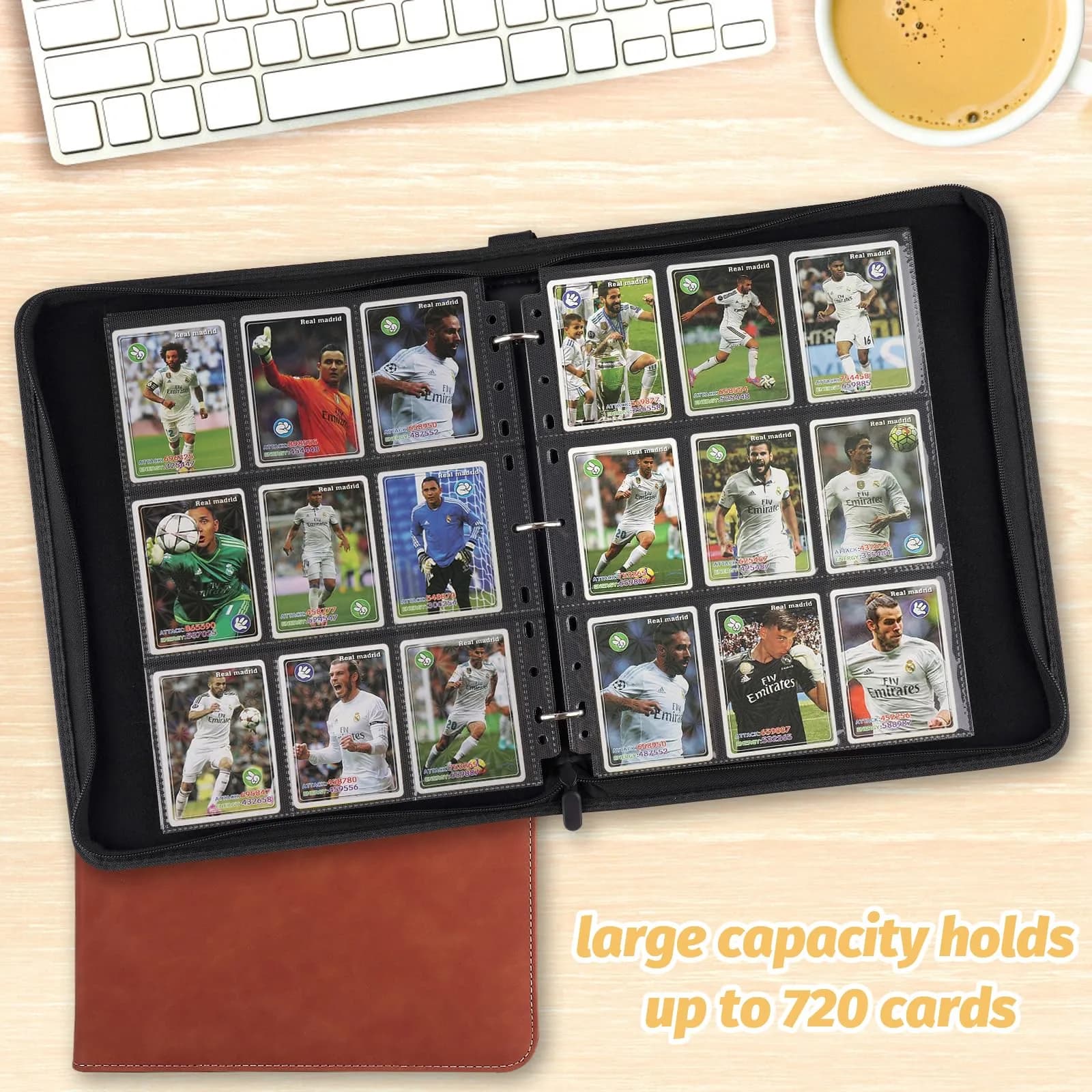GERMUN 9 Pocket Card Binder with Zipper, 720 Card Capacity, PU Leather Collector Album for Kids & Adults (Marble Texture Lake Brown) - view 6