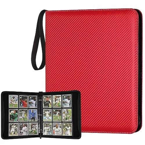 GERMUN 3 Ring 9 Pocket Zipper Card Binder, 720 Card Capacity, Red PU Cover | Archival Safe TCG & Sports Card Album - main product image