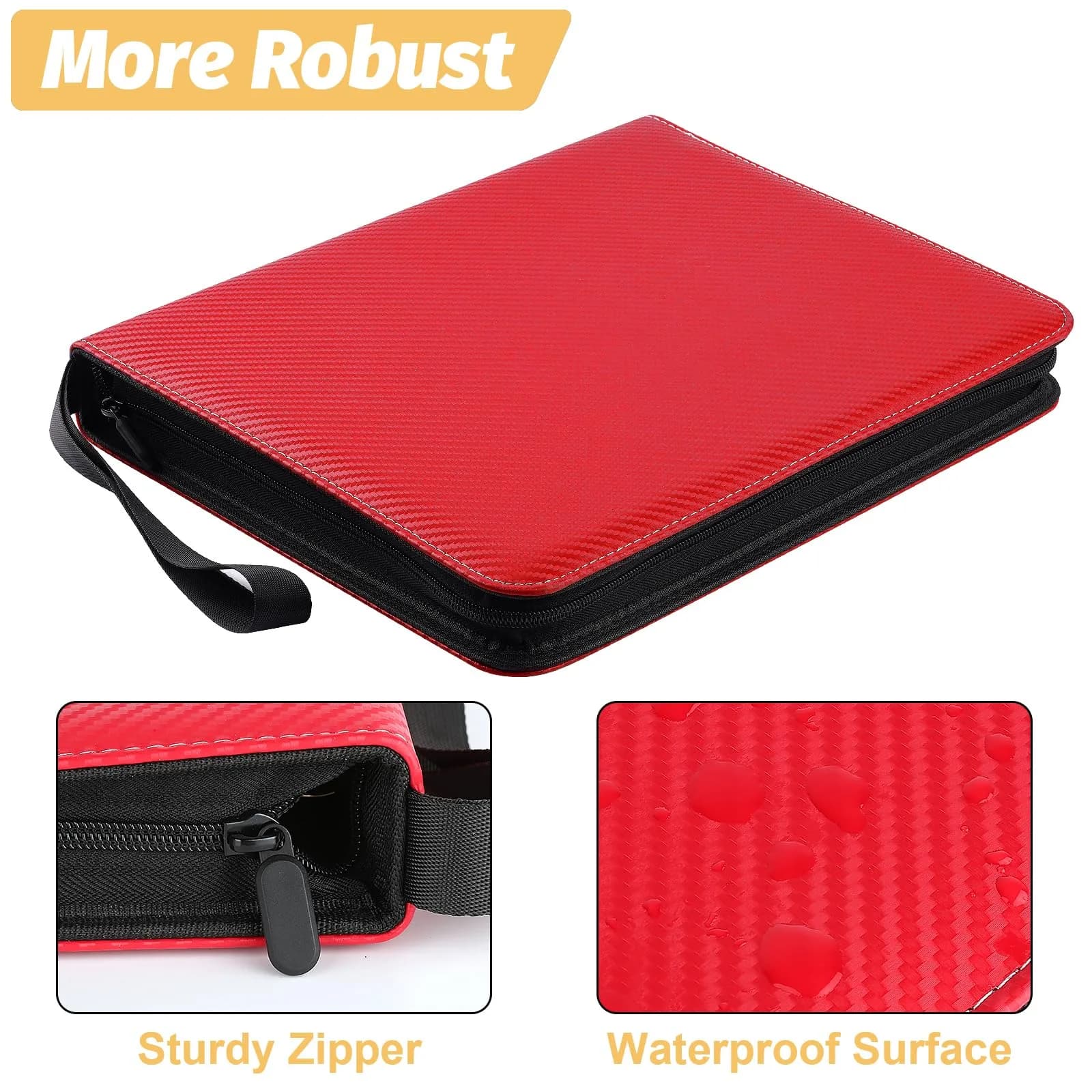 GERMUN 3 Ring 9 Pocket Zipper Card Binder, 720 Card Capacity, Red PU Cover | Archival Safe TCG & Sports Card Album - view 2