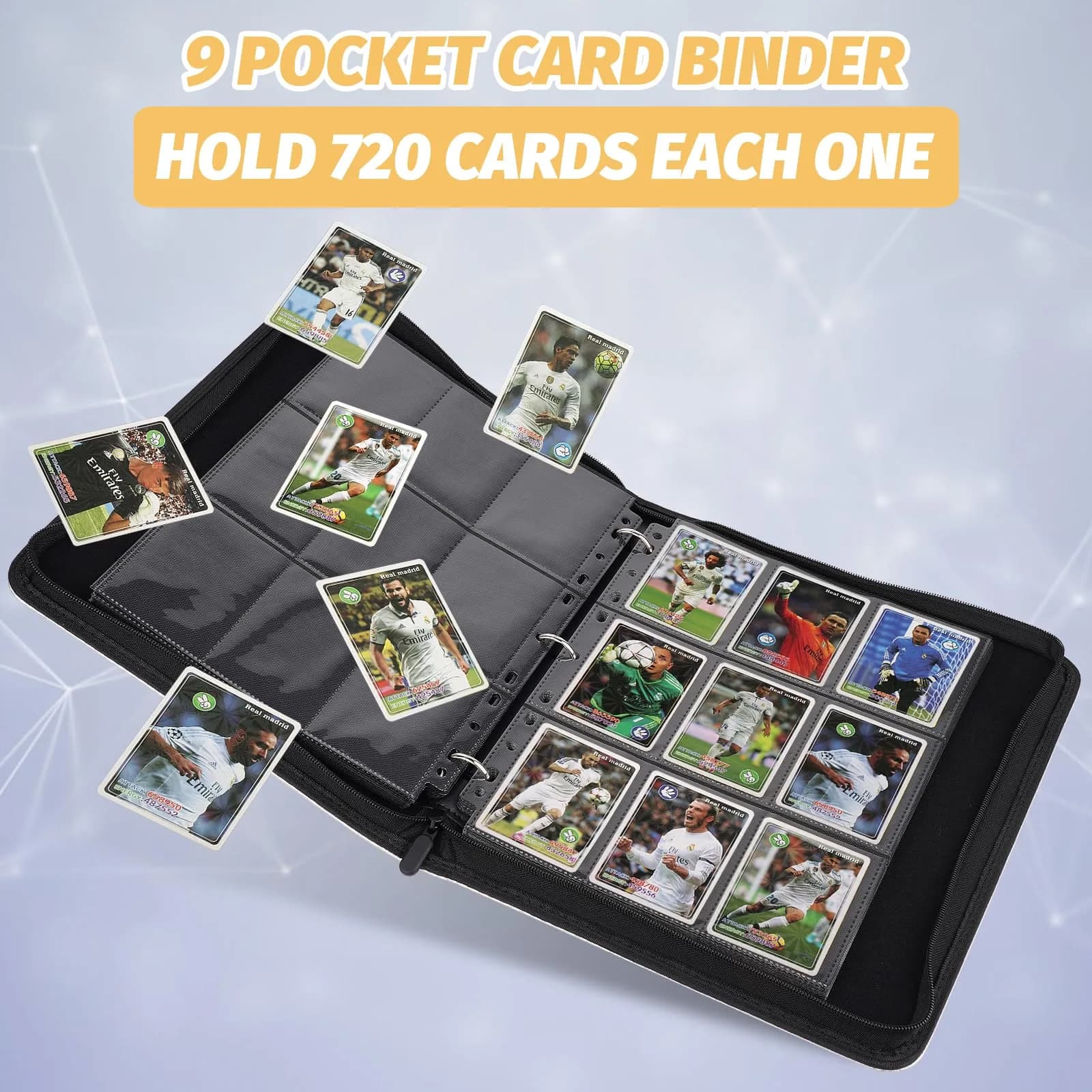 GERMUN 3 Ring 9 Pocket Zipper Card Binder, 720 Card Capacity, Red PU Cover | Archival Safe TCG & Sports Card Album - view 3