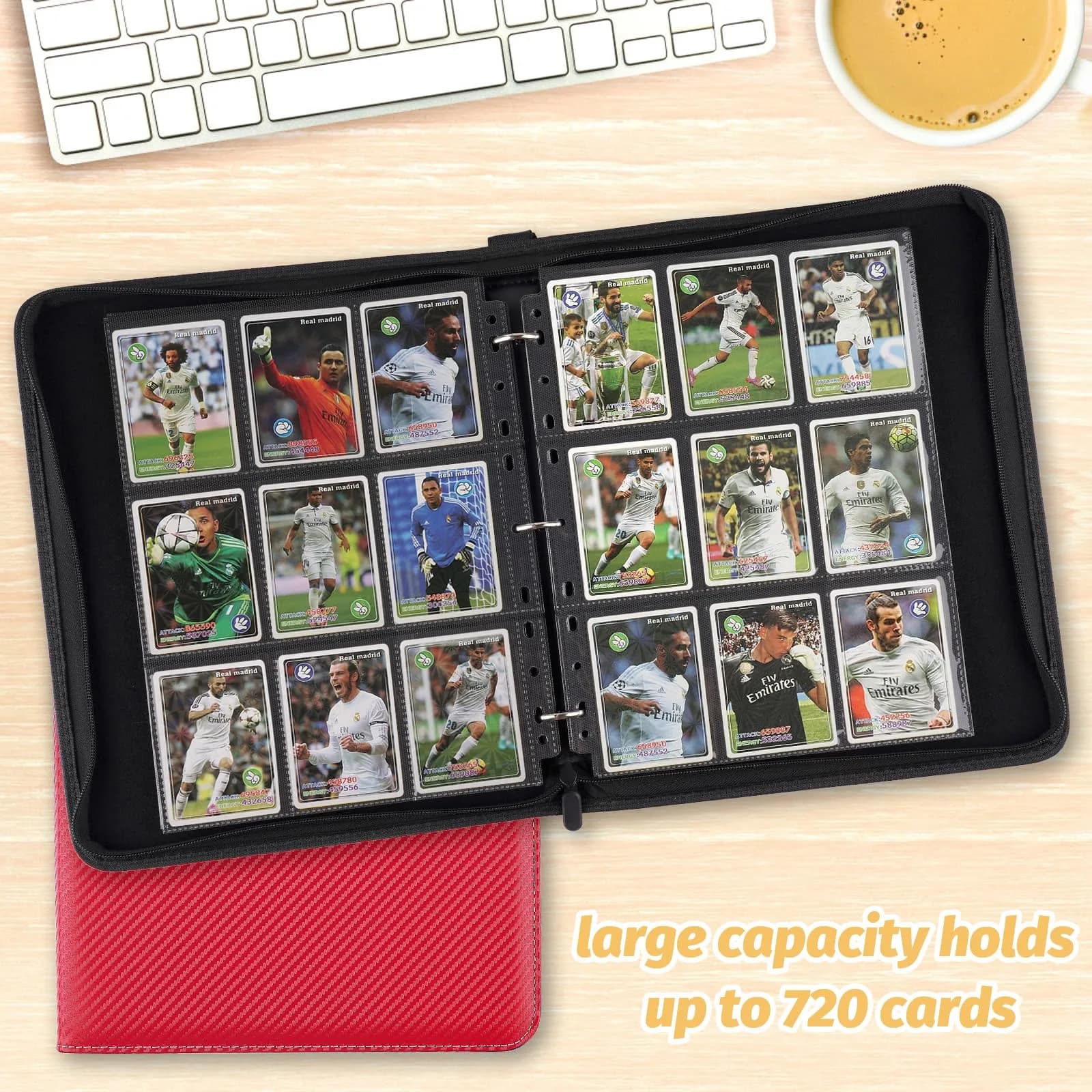 GERMUN 3 Ring 9 Pocket Zipper Card Binder, 720 Card Capacity, Red PU Cover | Archival Safe TCG & Sports Card Album - view 6