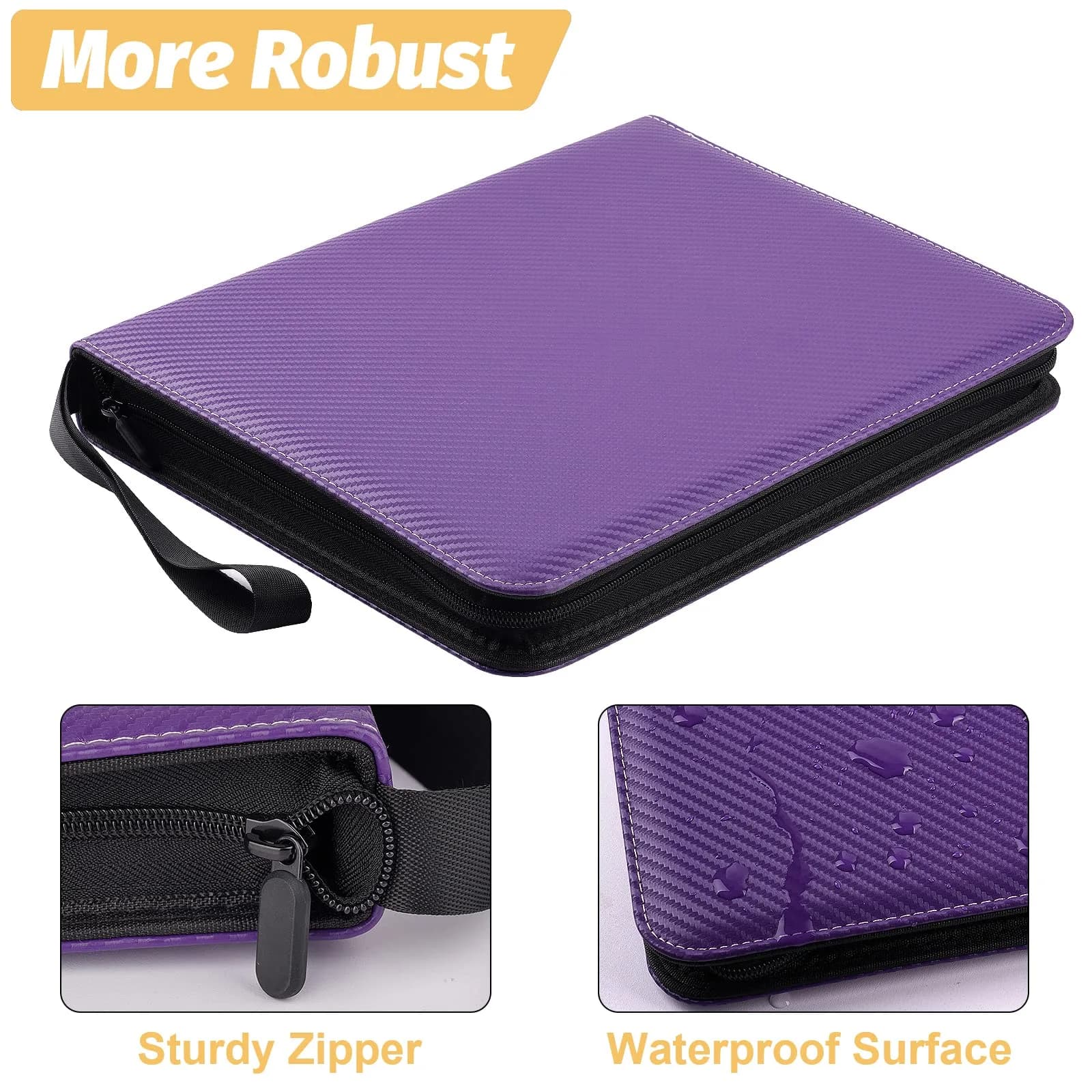 GERMUN 3-Ring 9-Pocket Zipper Card Binder with 720 Double-Sided Pages, Carbon Purple | Archival-Safe Collectible Card Storage - view 2