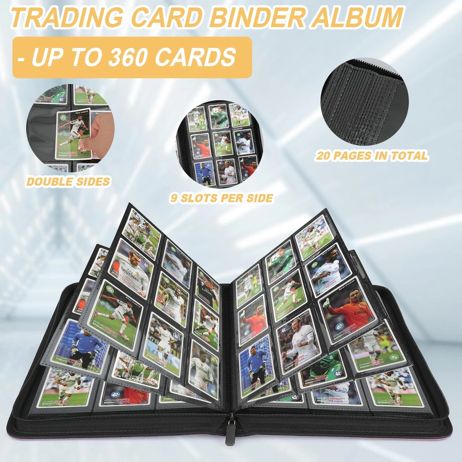 GERMUN 360 Card Ringless Zipper Binder | Acid-Free PU Leather for TCG Sports Cards - view 5