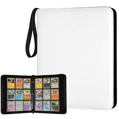 GERMUN 3 Ring 9 Pocket Zipper Card Binder, 720 Double Sided Standard PU Trading Card Album Folder (Carbon White, 40 Pages) - main product image