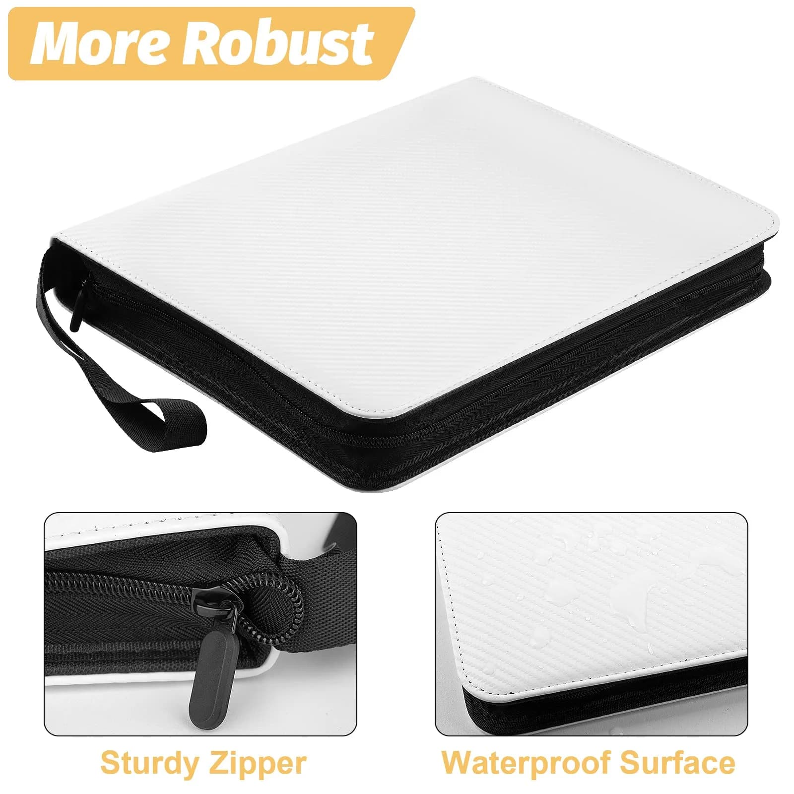 GERMUN 3 Ring 9 Pocket Zipper Card Binder, 720 Double Sided Standard PU Trading Card Album Folder (Carbon White, 40 Pages) - view 2