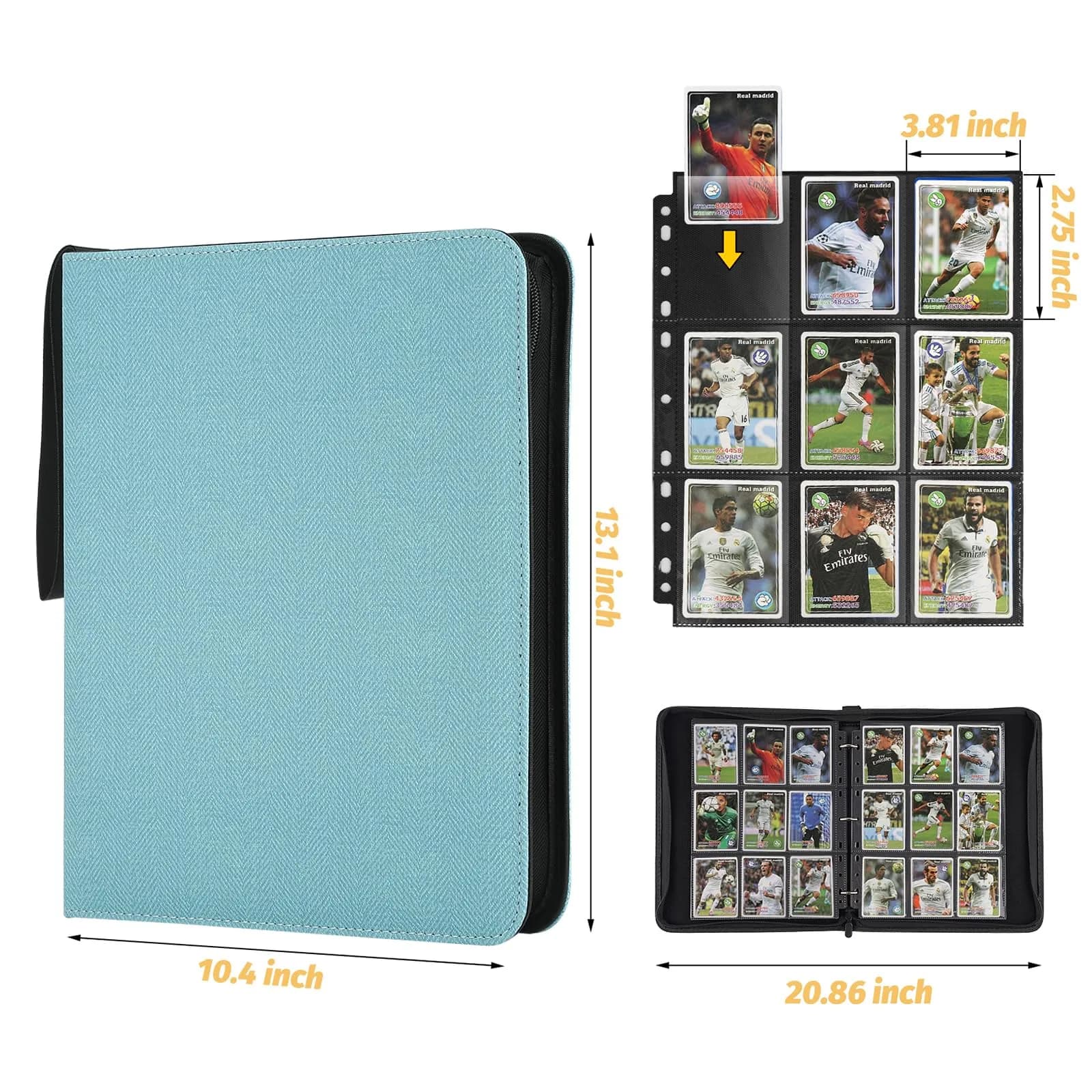 GERMUN 3 Ring 9 Pocket Zipper Card Binder for 720 Cards | Archival-Safe PU Leather - view 4