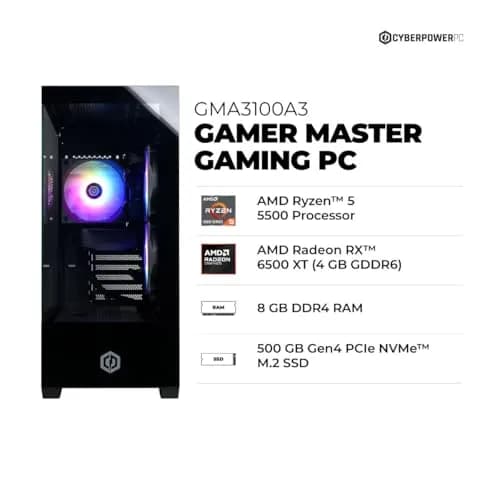 CyberPowerPC Gaming PC, AMD Ryzen 5 5500, Radeon RX 6500 XT 4GB | High-Performance Gaming Desktop thumbnail 2