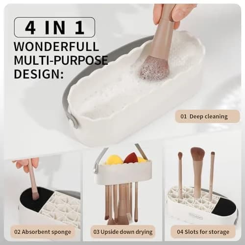 DUcare Makeup Brush Cleaner Mat 4 in 1 Silicone Makeup Brush Cleaner Bowl for Storage and Air Drying | 77 Fixing Modes thumbnail 4