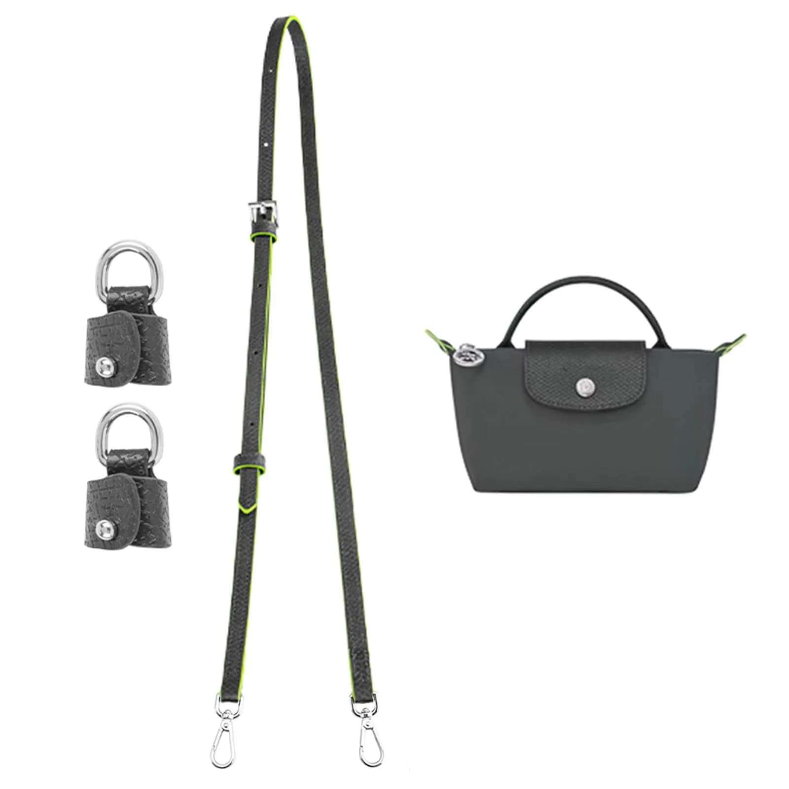 KIYOMIL Genuine Leather Strap Replacement for xs MINI Pouch, Adjustable 94-124cm | Graphite Grey-Silver — Mini-granite Grey