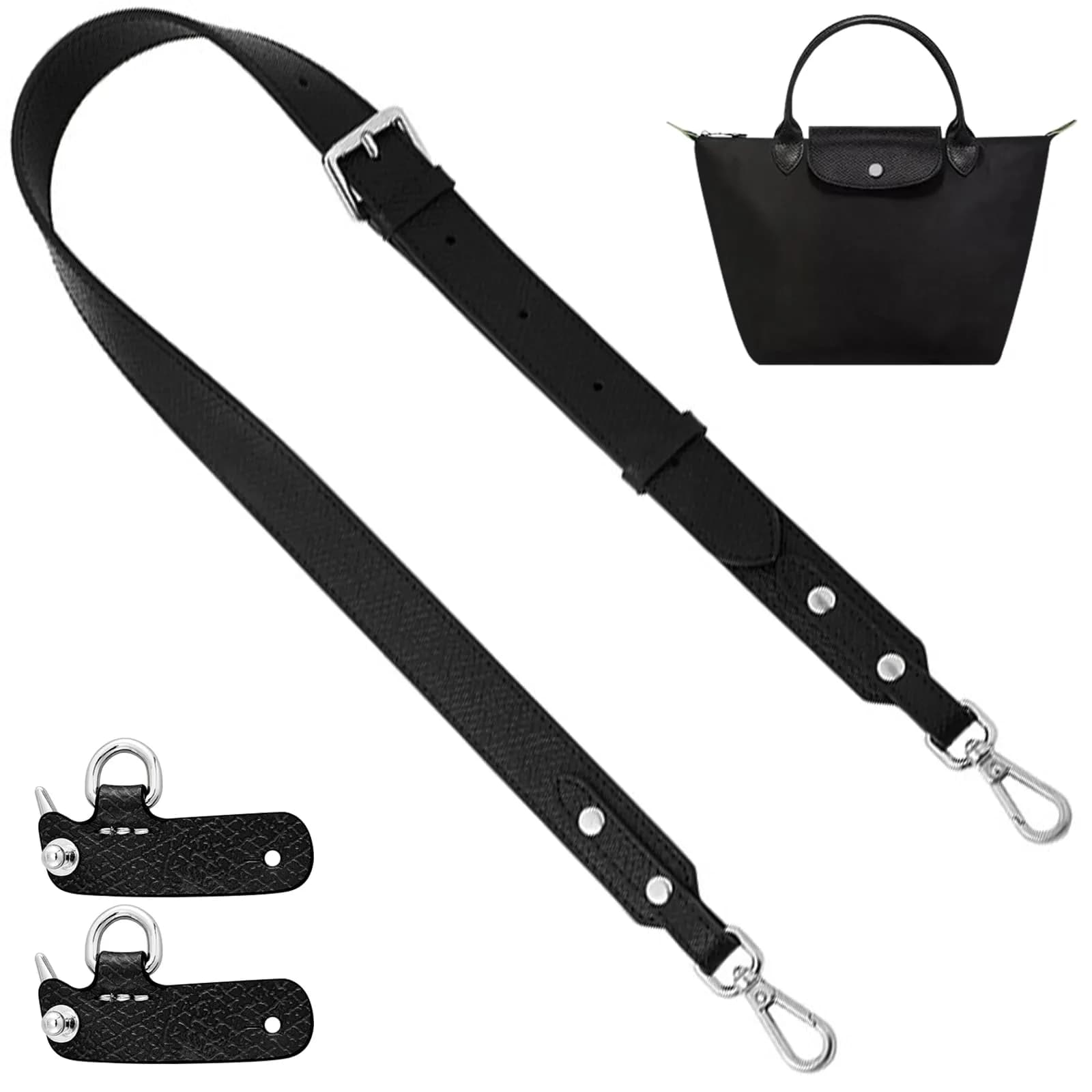 KIYOMIL Black Leather Strap Replacement for Small Pouch | Adjustable Crossbody Shoulder Strap 2.5cm (1.0in) — Small-black