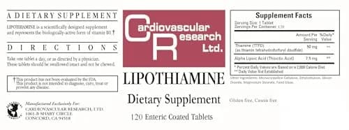 Cardiovascular Research Lipothiamine Vitamin B1 with Alpha-Lipoic Acid 120 Count | Cellular Energy & Antioxidant Support thumbnail 3