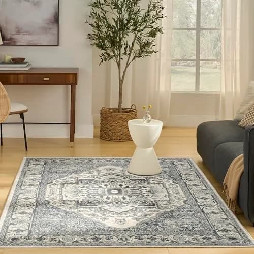Nourison Home Concerto Ivory Navy 6' x 9' Area Rug | Easy Clean, Non Shedding thumbnail 1