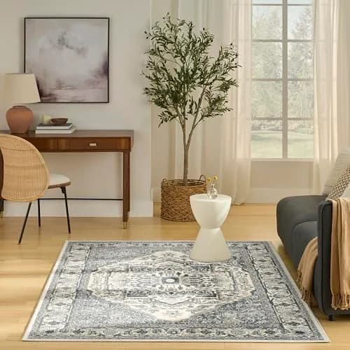 Nourison Home Concerto Ivory Navy 6' x 9' Area Rug | Easy Clean, Non Shedding thumbnail 2