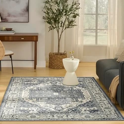Nourison Home Concerto Navy Ivory 3'9" x 5'9" Area Rug | Easy Clean, Non Shedding, Modern Design thumbnail 1